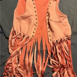 Orange Fringe Vest with Stud Accents